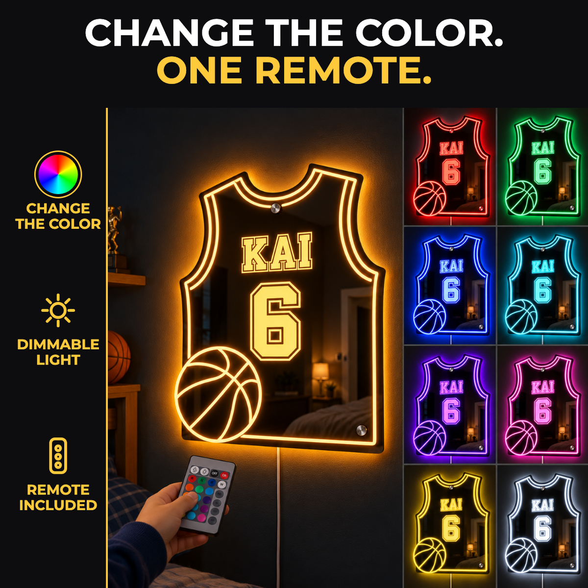 One remote changes the color and dims the light - remote control included