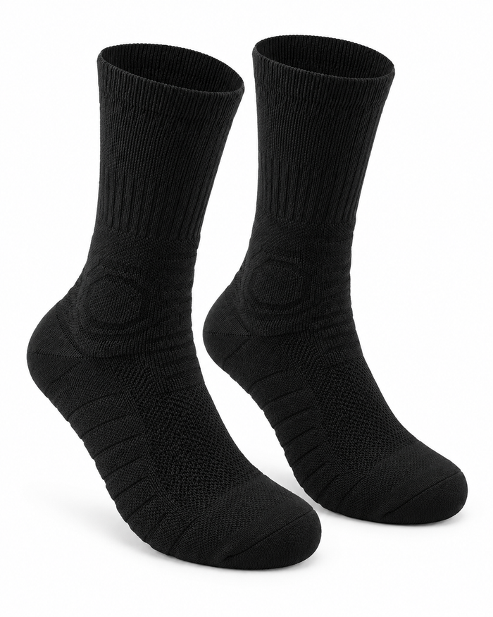 Paire de chaussettes de randonnée SAVUYA noires, vue à plat