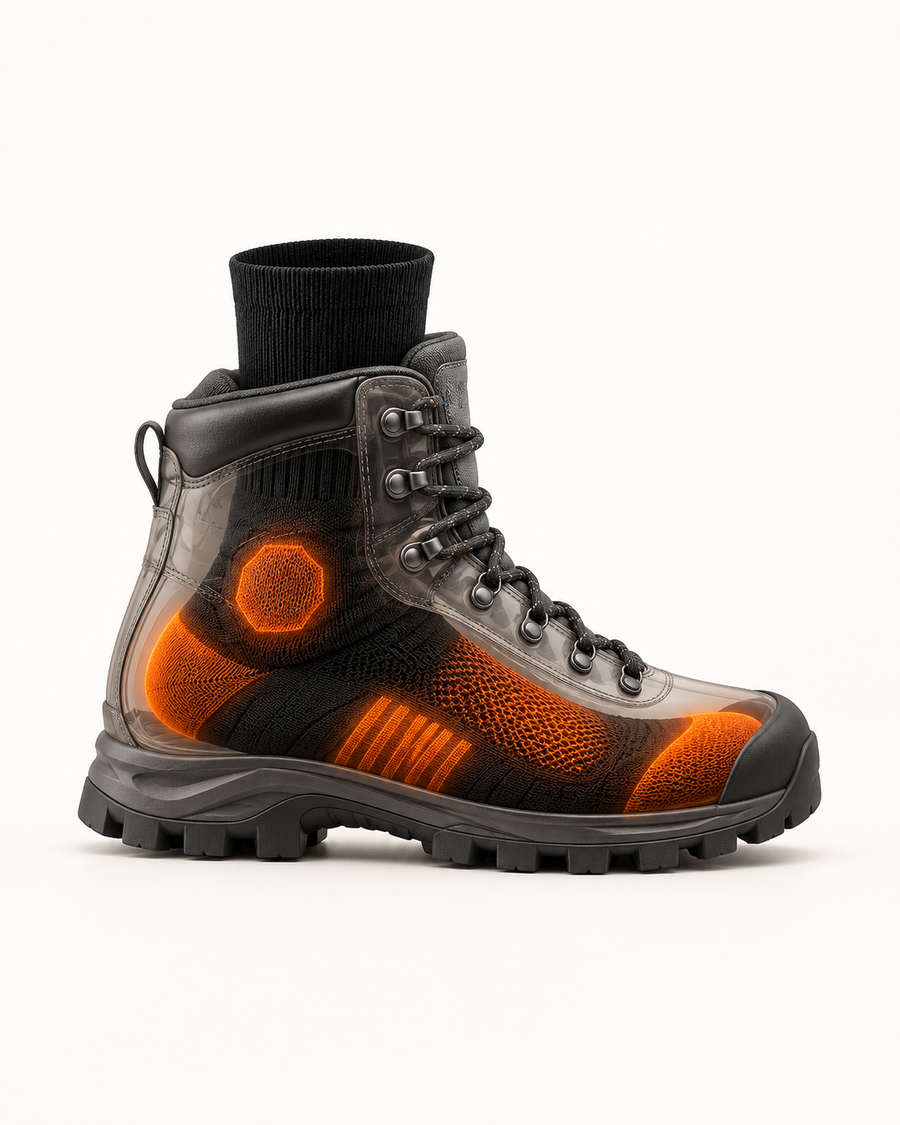 La chaussette dans la chaussure, en coupe