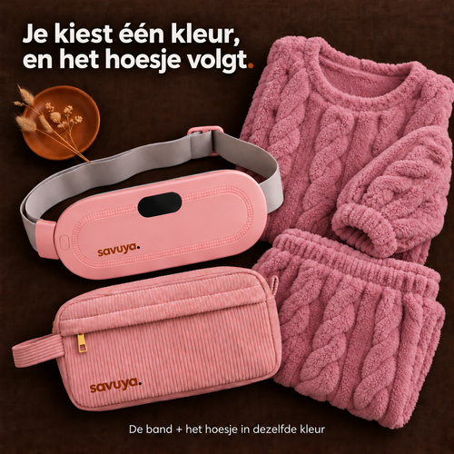 Roze warmteband met het bijpassende hoesje van ribfluweel