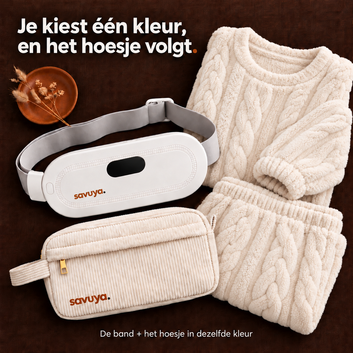 Witte warmteband met het bijpassende hoesje van ribfluweel