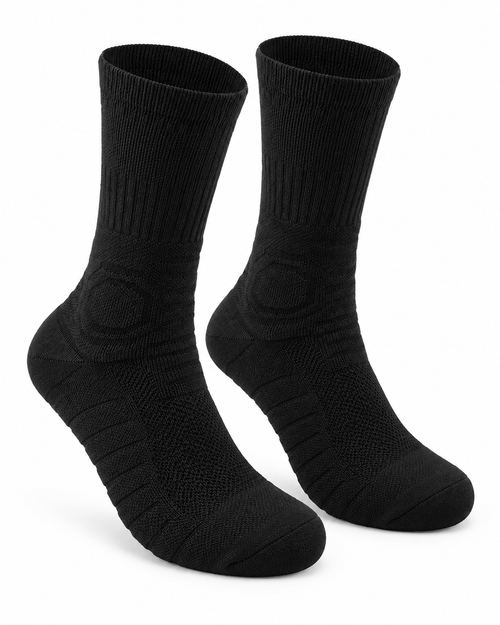 Paire de chaussettes de randonnée SAVUYA noires, vue à plat